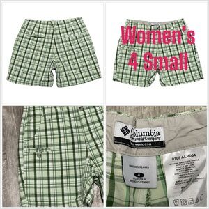 Women’s Columbia 4 Small Shorts Plaid Green Chino Khakis Twill 5 Pockets Casual